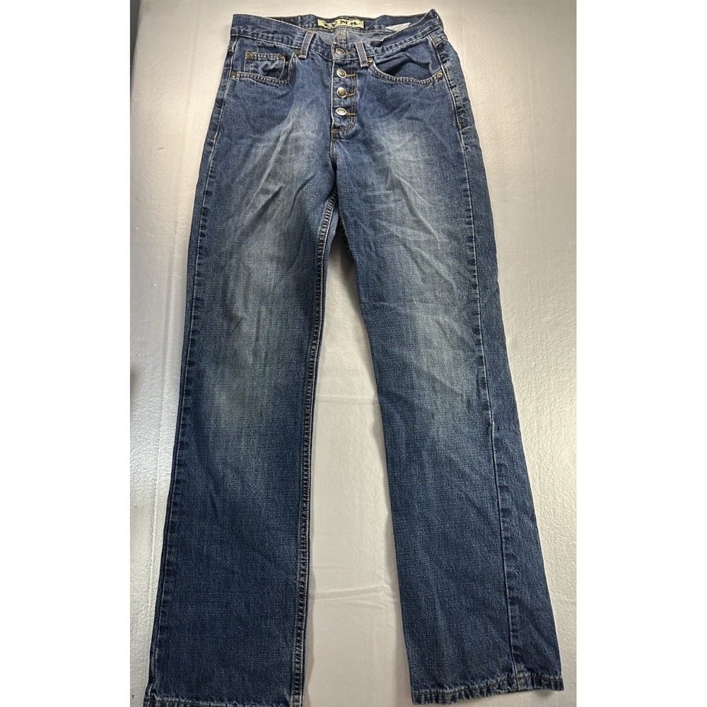ZENA Womens Size 6 Button Fly Jeans Straight Leg Blue Denim Mid Rise Vintage Y2K